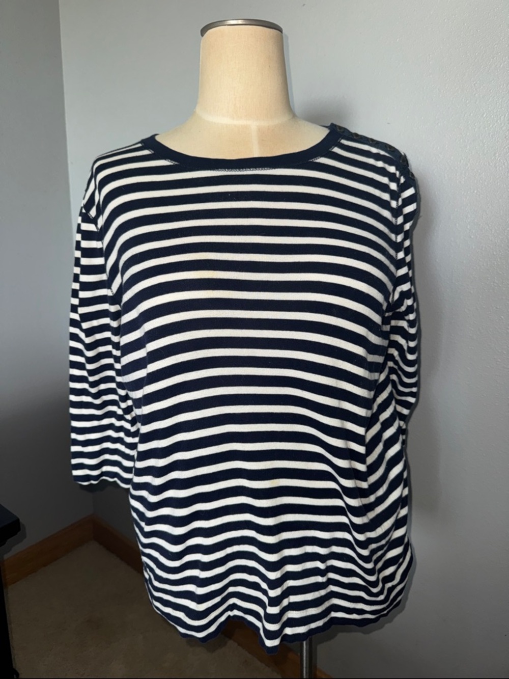 Ralph Lauren-SZ 1X-Navy & White Striped Boatneck Top